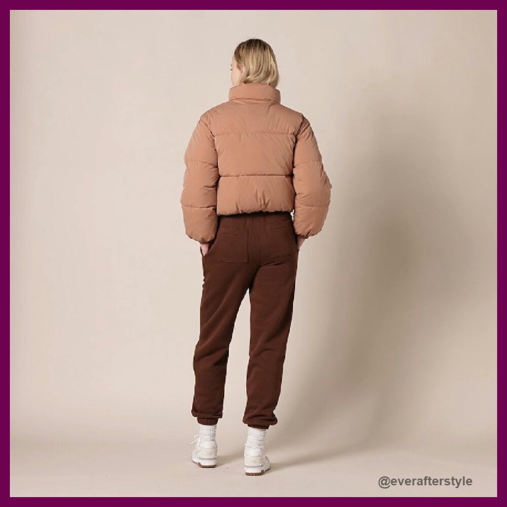 Cropped Full-Zip Puffer Jacket Quilted Matte Sher… - image 8